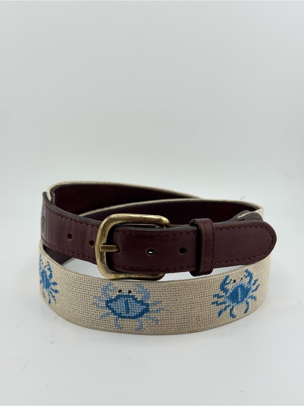 Smathers & Branson 38 Blue Crabs Needlepoint Belt Solid Brass Buckle in Oatmeal - Picture 2 of 13